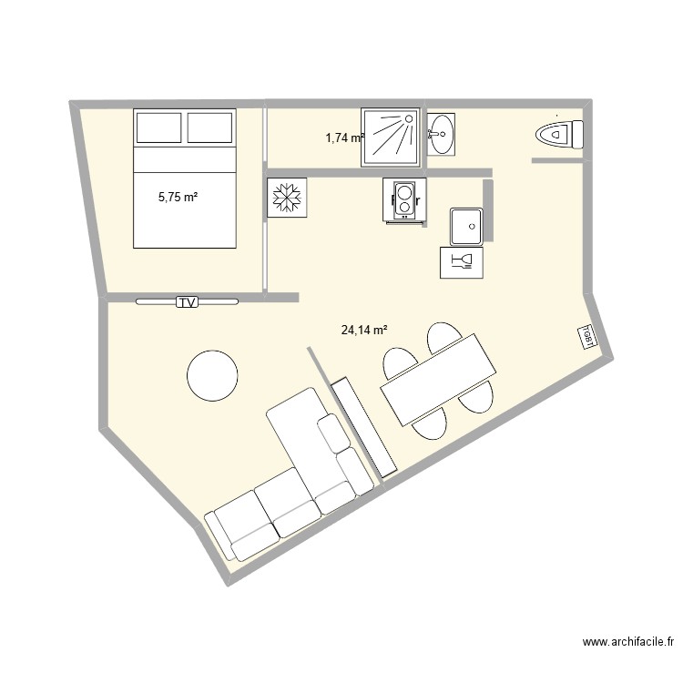 PDV704:04. Plan de 3 pièces et 32 m2