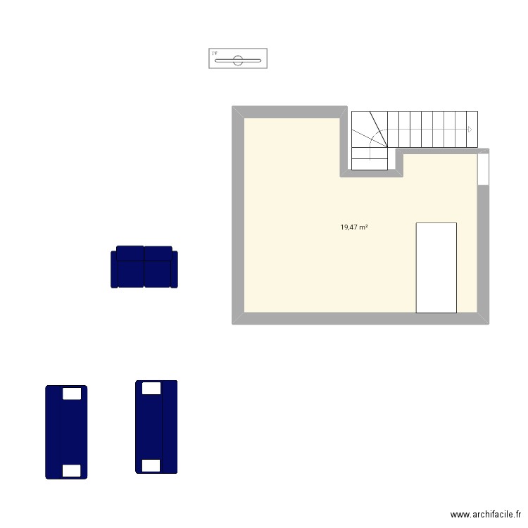 Salle. Plan de 1 pièce et 19 m2