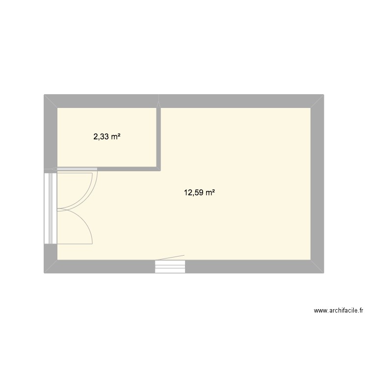 73 SC. Plan de 2 pièces et 15 m2