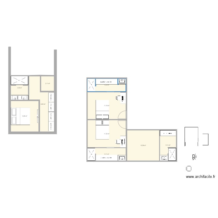 plein pieds. Plan de 10 pièces et 73 m2