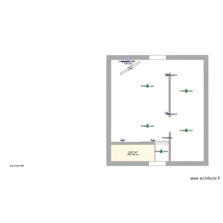 1er etage elec. Plan de 6 pièces et 57 m2