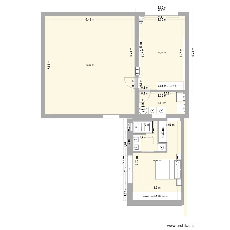 agrandissement. Plan de 4 pièces et 90 m2