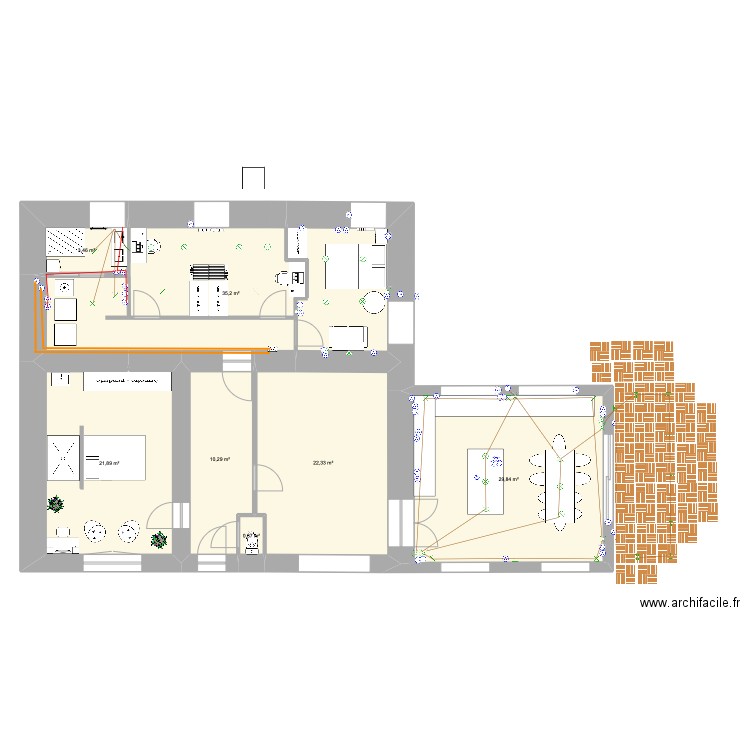 Longère - Coin nuit. Plan de 7 pièces et 124 m2