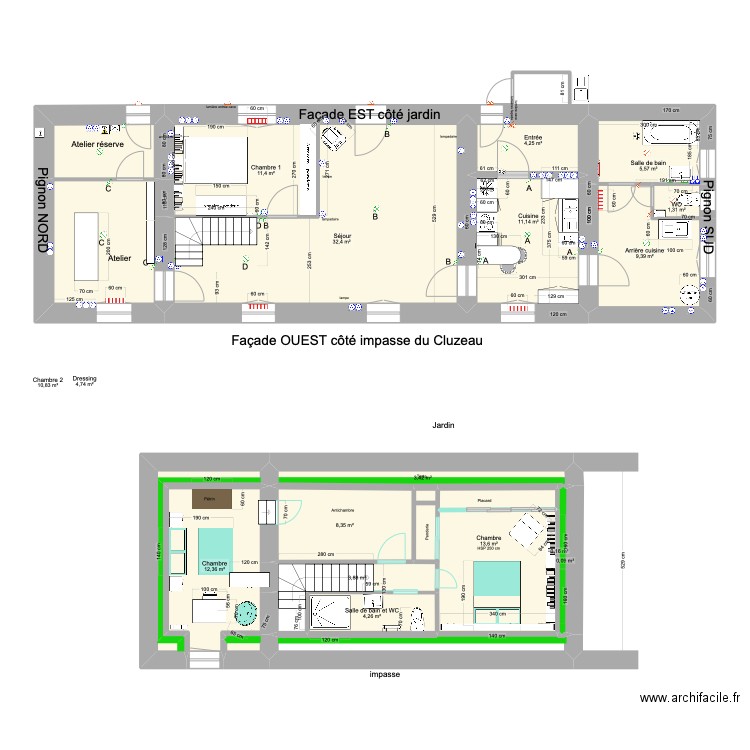 étage. Plan de 21 pièces et 146 m2