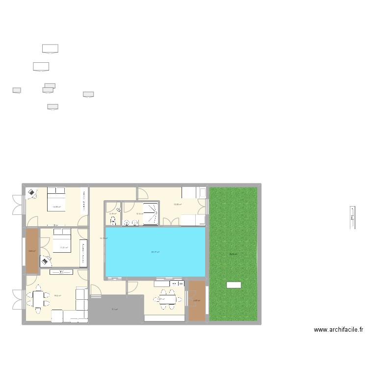 rdc lam 4. Plan de 13 pièces et 176 m2