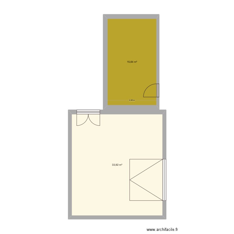 Atelier. Plan de 2 pièces et 50 m2