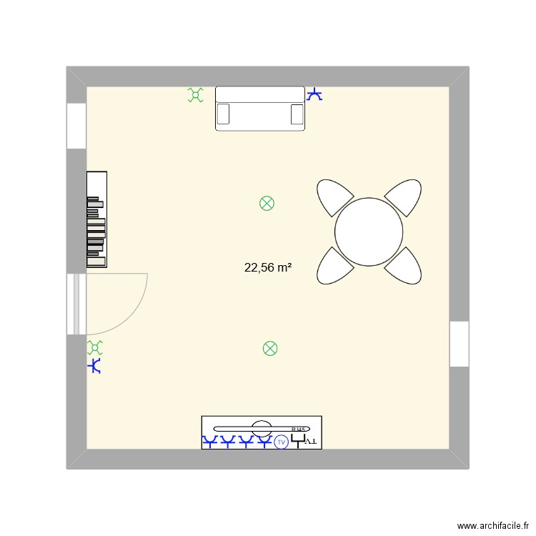 plan salon. Plan de 1 pièce et 23 m2