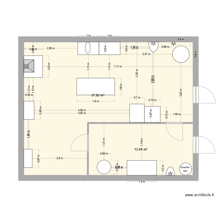 labo. Plan de 2 pièces et 50 m2