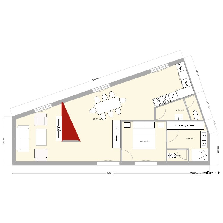 PATIV_R+3 gauche_v1. Plan de 6 pièces et 69 m2