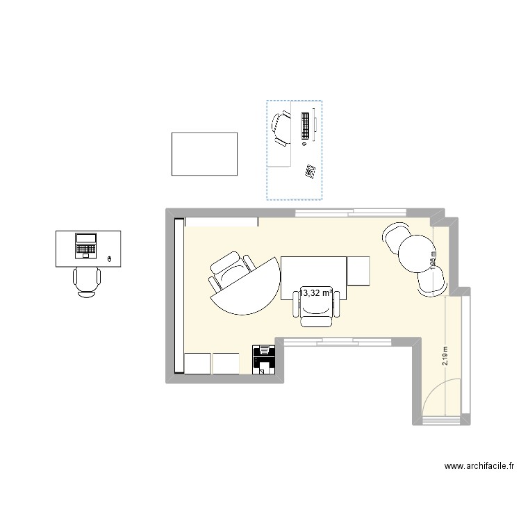 Chanzy. Plan de 1 pièce et 13 m2