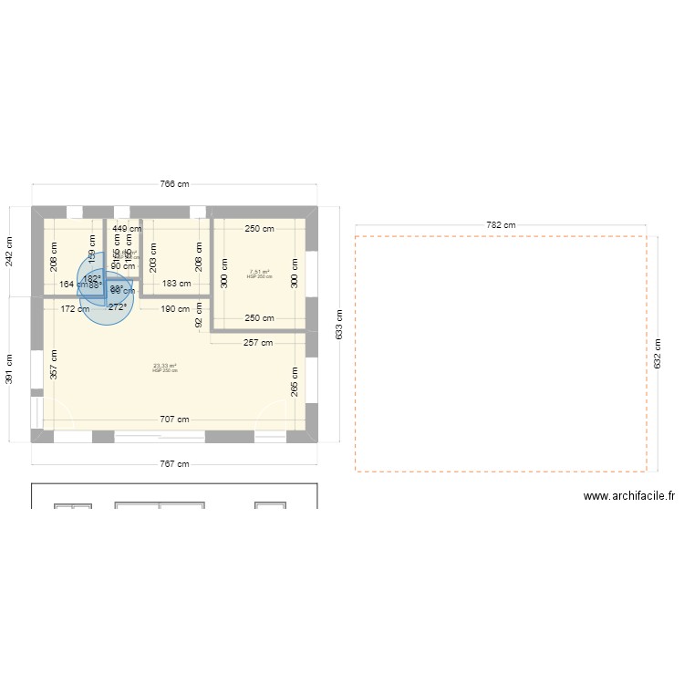 Studio de jardin. Plan de 3 pièces et 39 m2