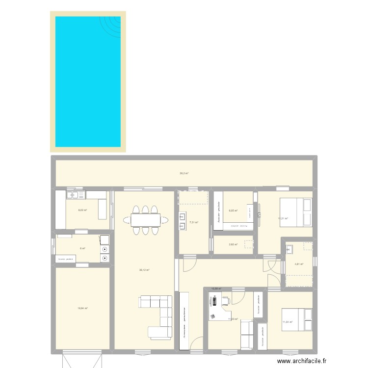 maison. Plan de 13 pièces et 165 m2