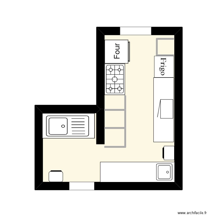 cuisne gayant. Plan de 1 pièce et 15 m2