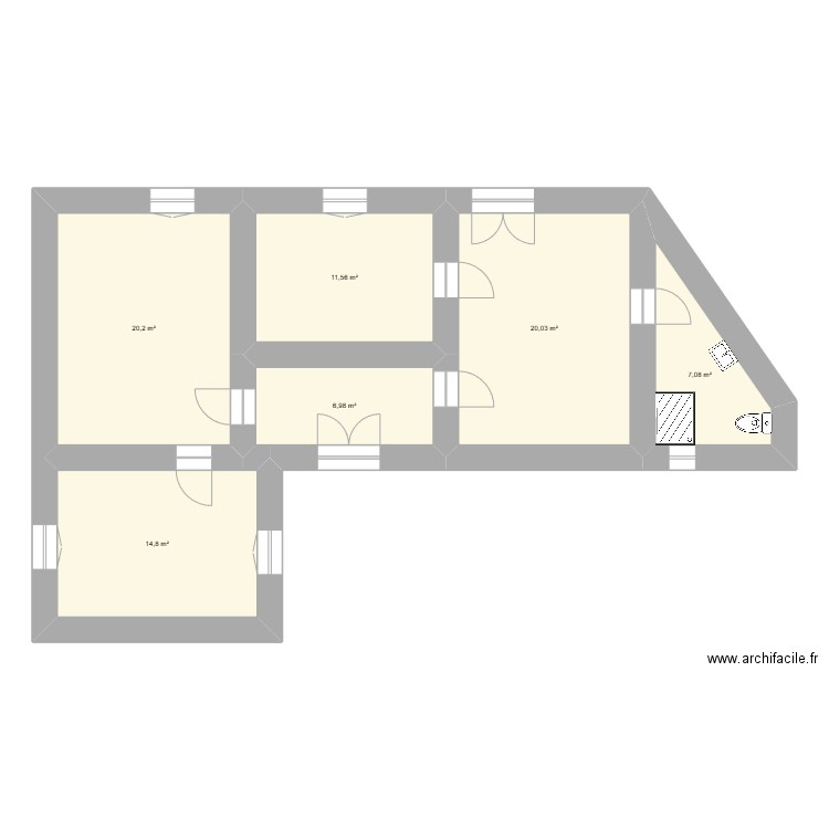 VILLEMENEY. Plan de 6 pièces et 81 m2