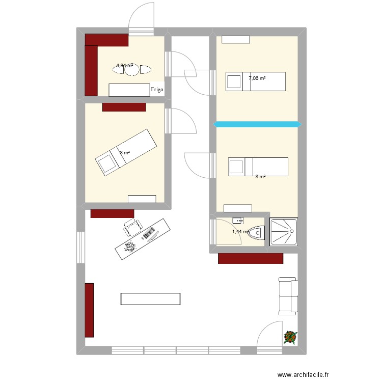 institut. Plan de 5 pièces et 29 m2