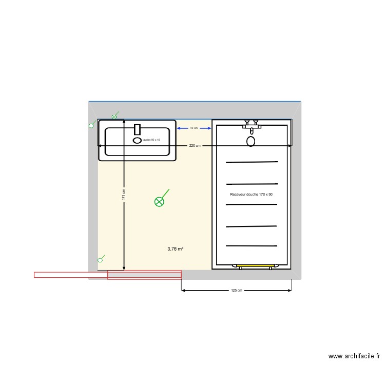 SDB Rossan_V 170x90. Plan de 1 pièce et 4 m2