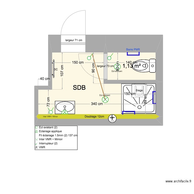 SDB BOISSEBOISSE. Plan de 2 pièces et 6 m2