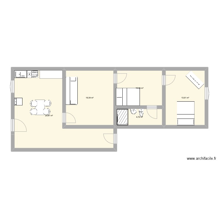 berthelot. Plan de 5 pièces et 75 m2