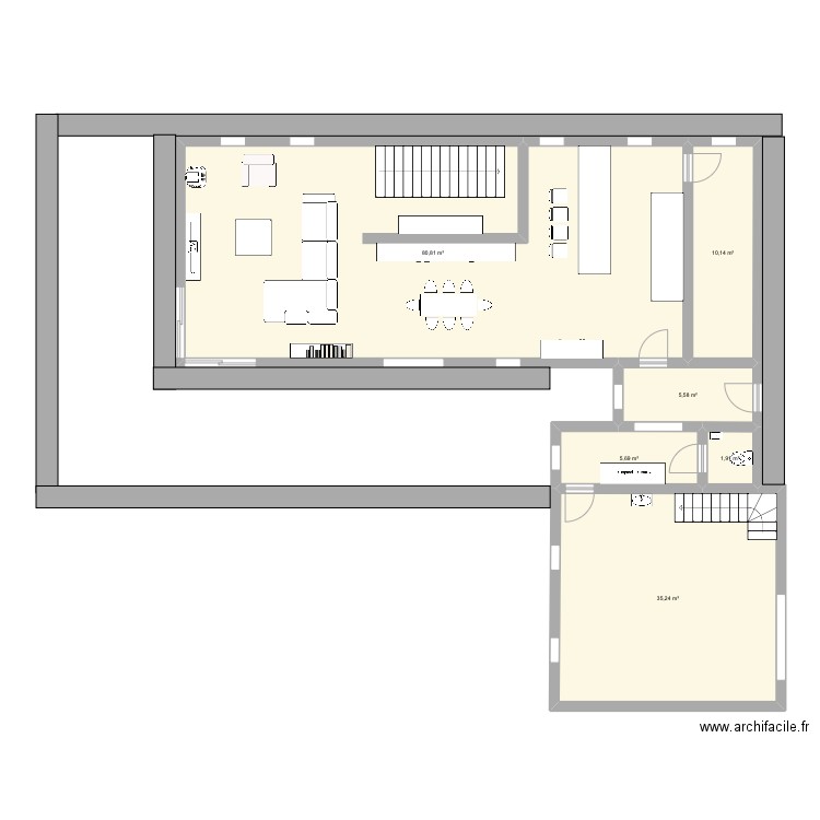 Mabompré rdc. Plan de 6 pièces et 139 m2