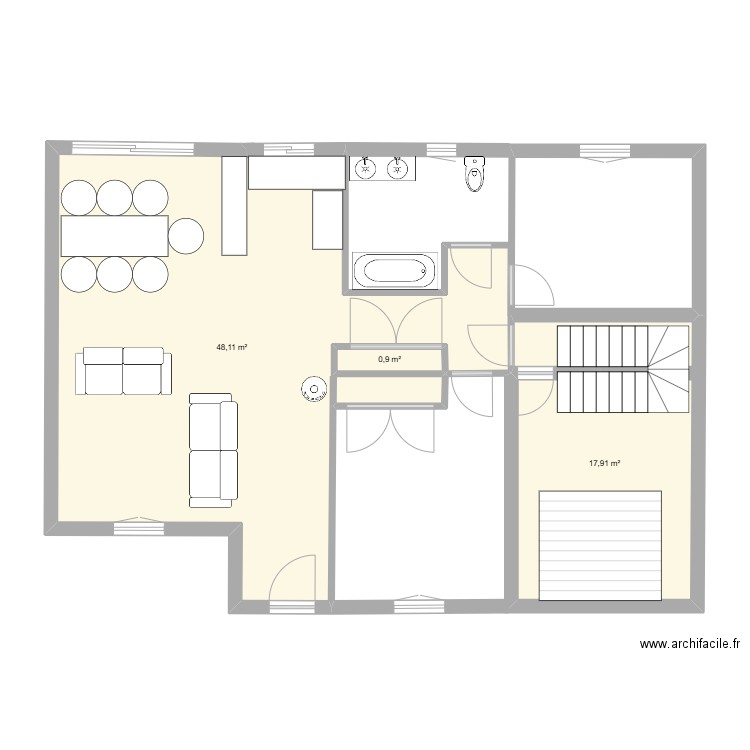 BUSSY. Plan de 3 pièces et 67 m2