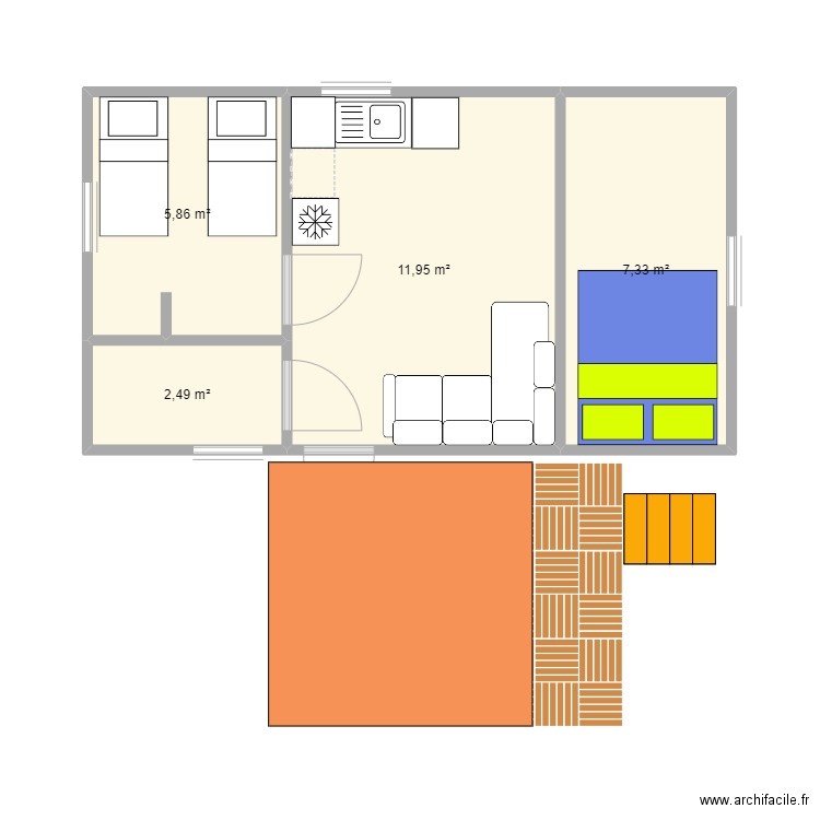 mobilhome 18. Plan de 4 pièces et 28 m2