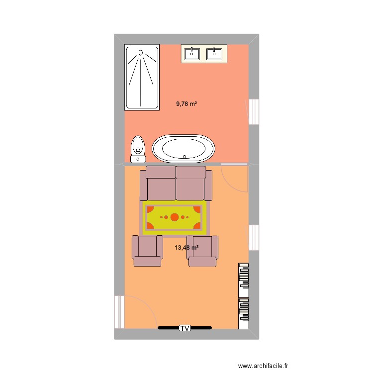 CasaAqui R+1 premium A. Plan de 2 pièces et 23 m2