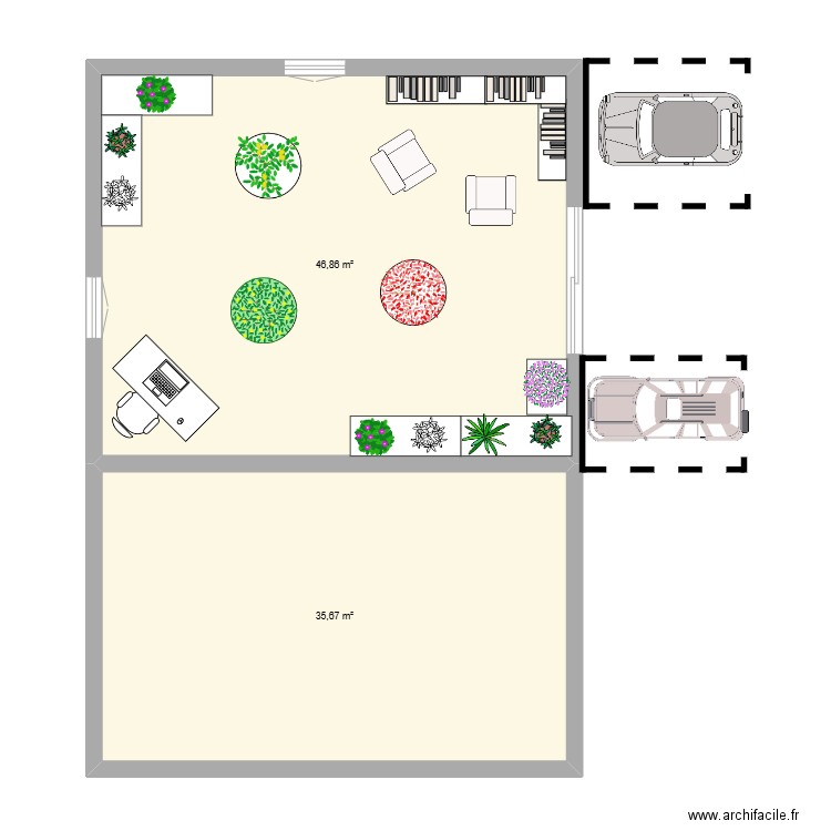 amenagement boutiqque. Plan de 2 pièces et 83 m2