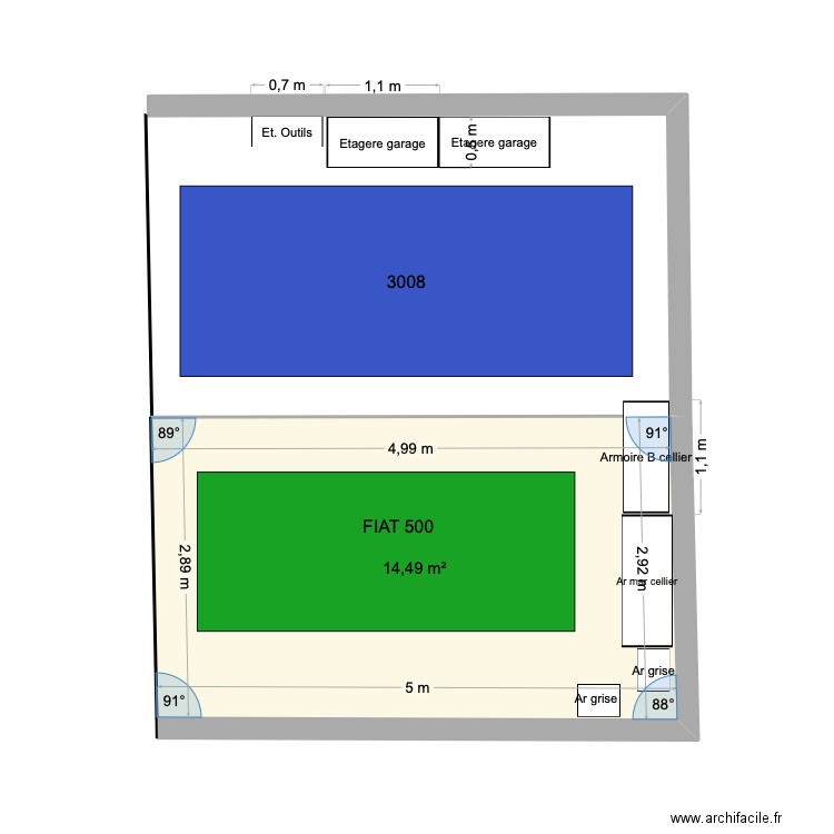 Appart. Plan de 1 pièce et 14 m2