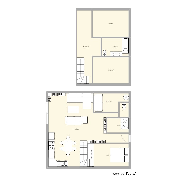 MAISON. Plan de 9 pièces et 110 m2