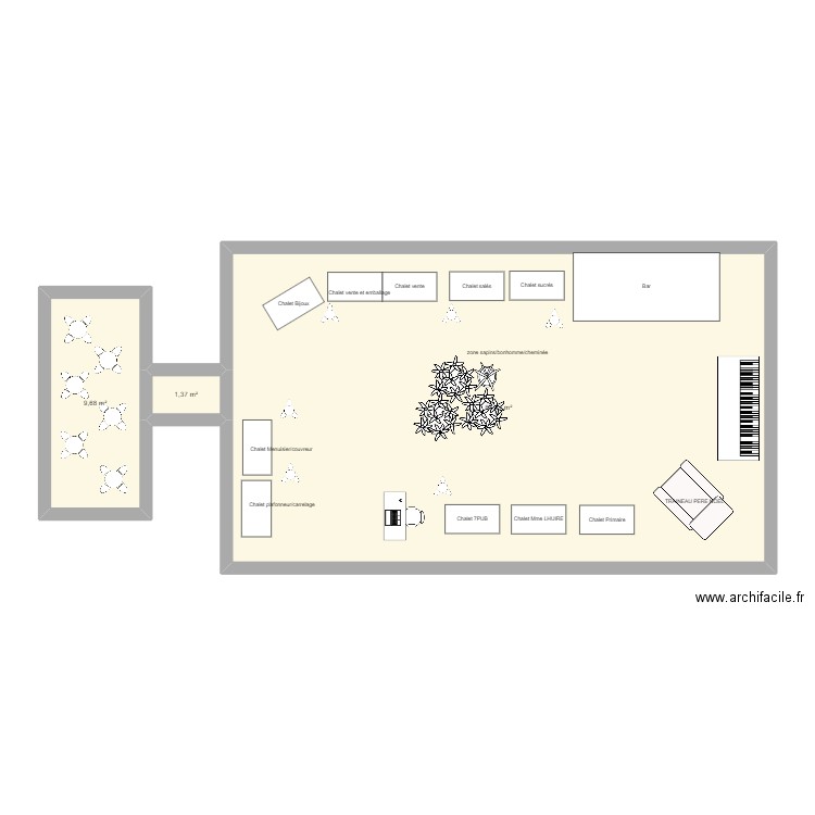 Marché de noel. Plan de 3 pièces et 95 m2