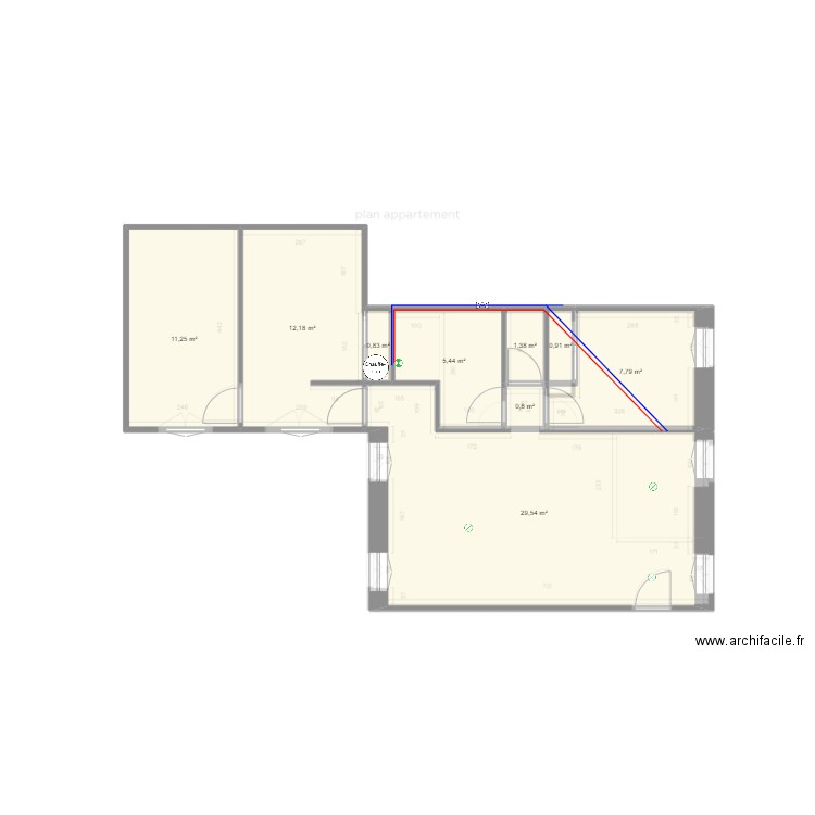 plan appartement. Plan de 9 pièces et 70 m2