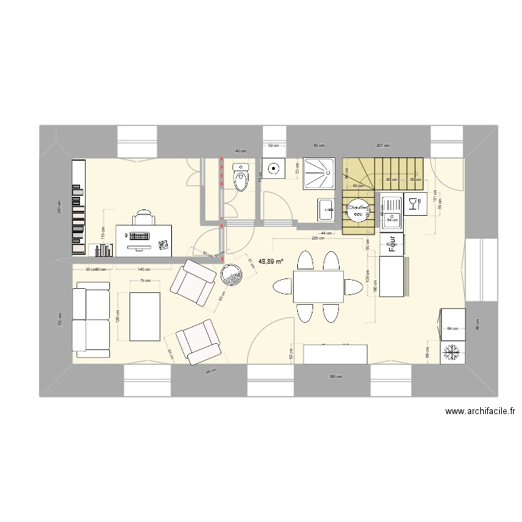 71 LE MENTEC RDC v2. Plan de 1 pièce et 49 m2