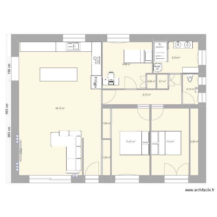 Maison Haut. Plan de 12 pièces et 103 m2