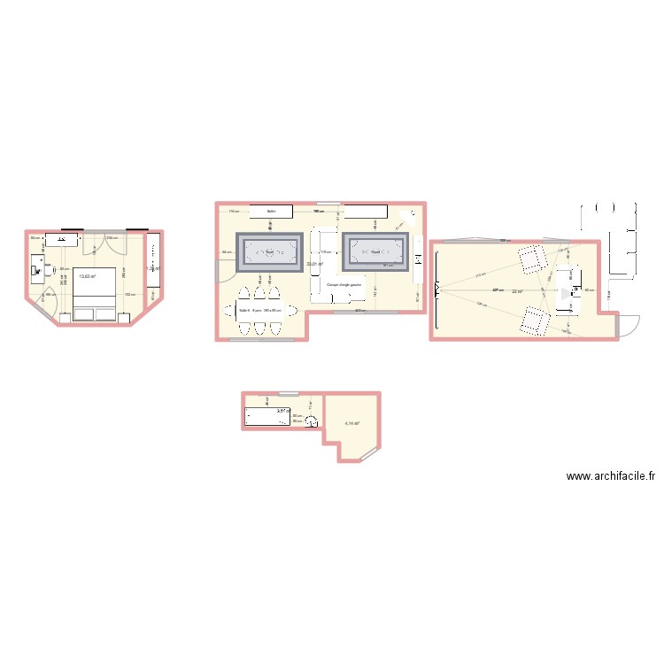 essaie aménagement maison. Plan de 6 pièces et 78 m2