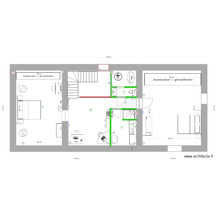 Extension étage Cuzin. Plan de 3 pièces et 70 m2