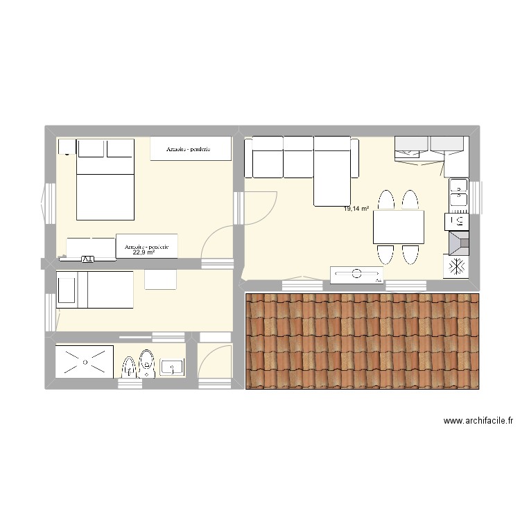 Maison . Plan de 2 pièces et 42 m2