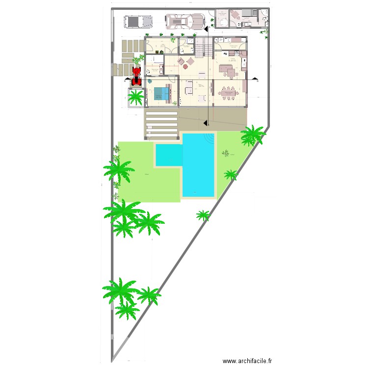 villa 4 rez. Plan de 3 pièces et 592 m2