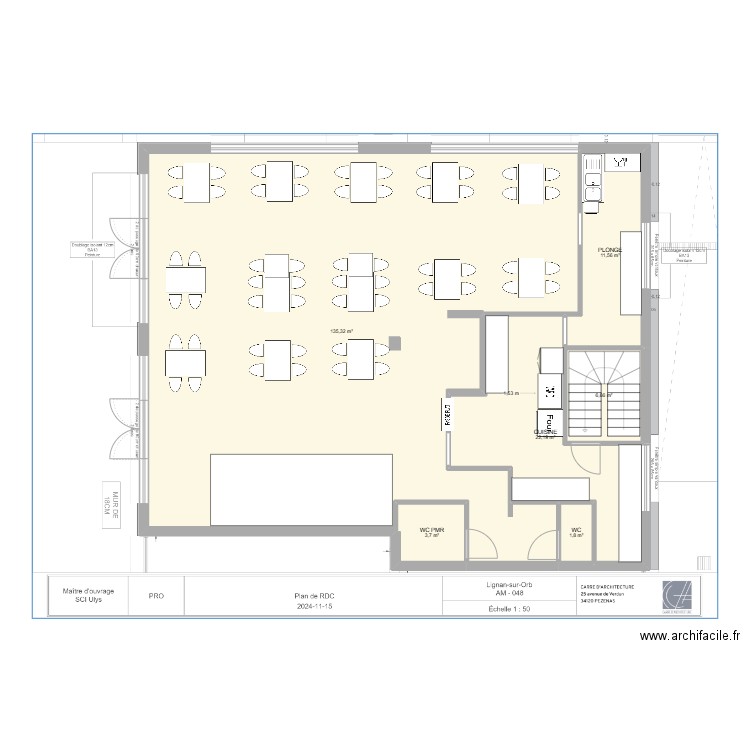 RESTAURANT LIGNAN. Plan de 6 pièces et 181 m2