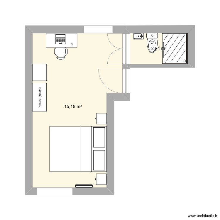 chambre 3 - prop 2. Plan de 2 pièces et 17 m2