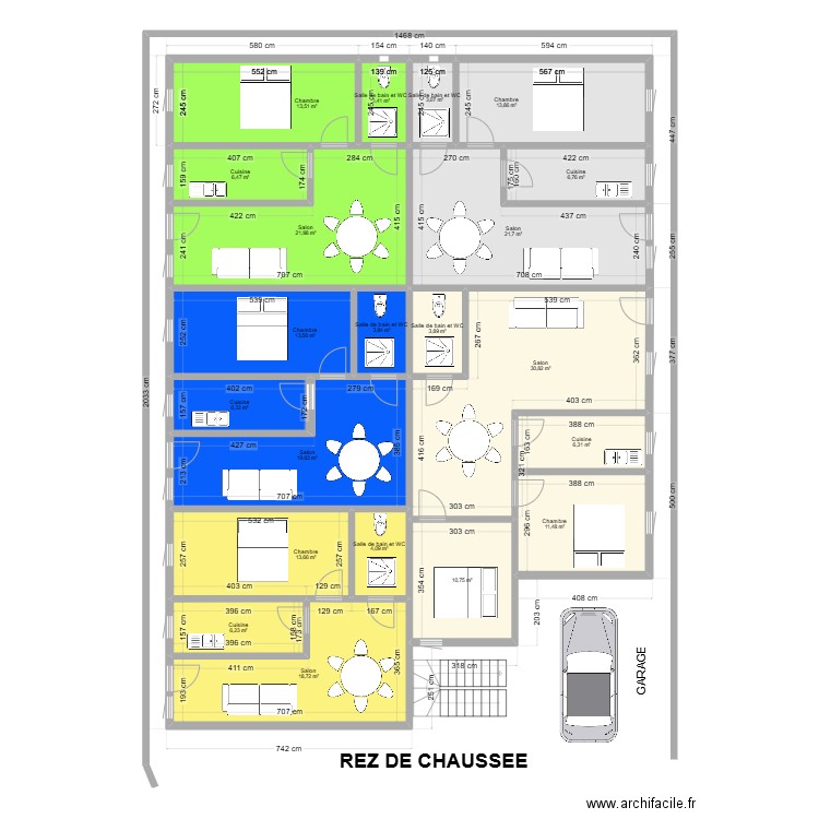 REZ DE CHAUSSEE 8 FEVRIER 2025. Plan de 21 pièces et 240 m2