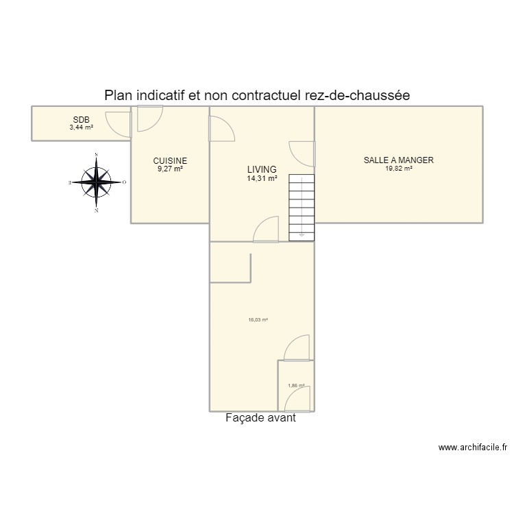 Treignes rez de. Plan de 6 pièces et 65 m2