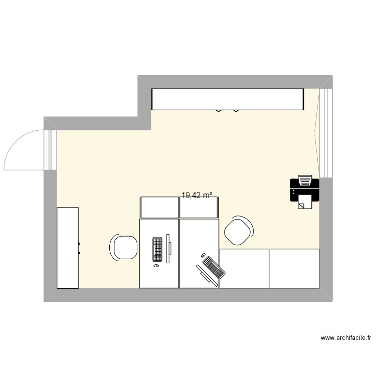 Bureau TJ actuellement. Plan de 1 pièce et 19 m2