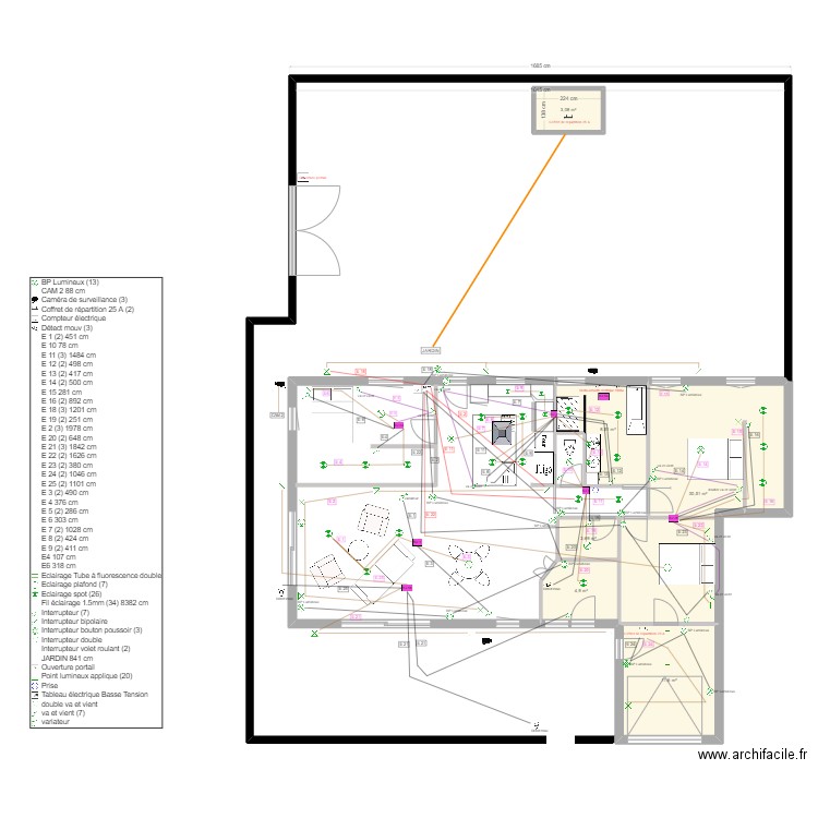 Sandrine 3 éclairage. Plan de 6 pièces et 61 m2