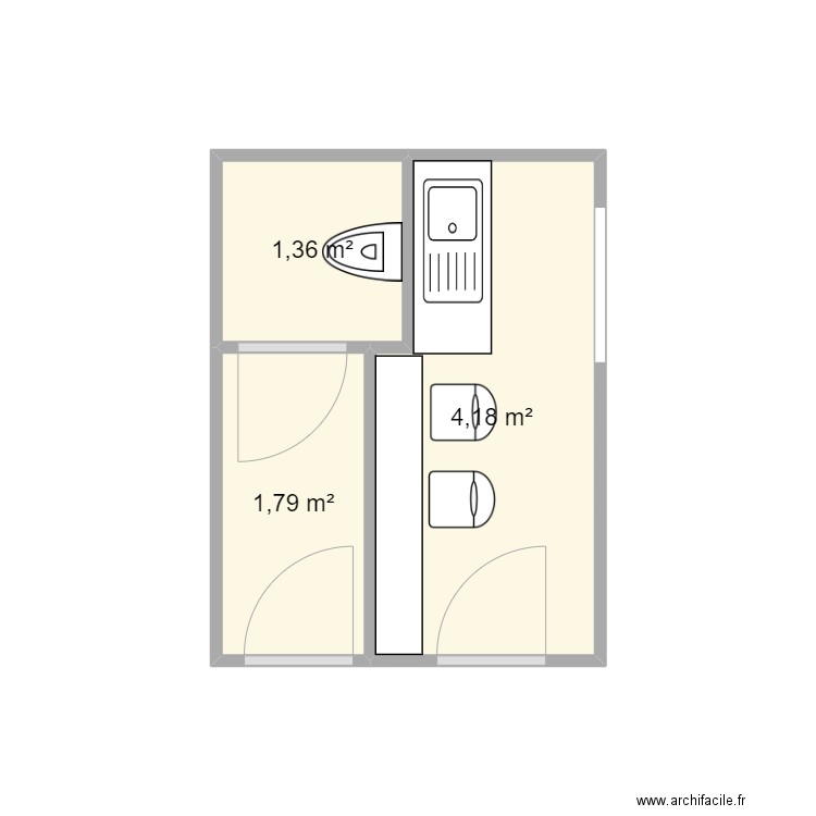 TOILETTES. Plan de 3 pièces et 7 m2