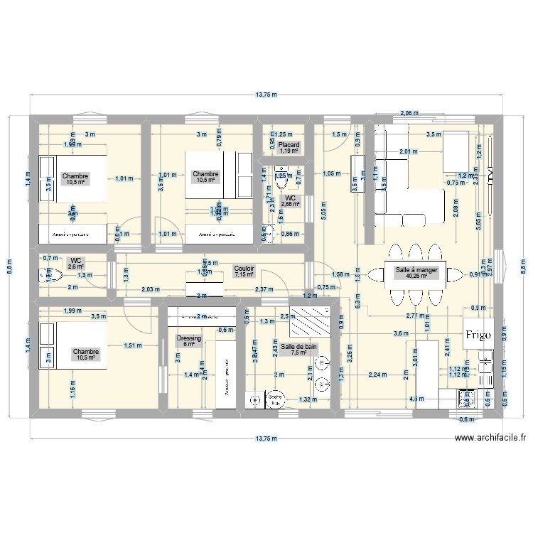 Location meuble. Plan de 10 pièces et 99 m2