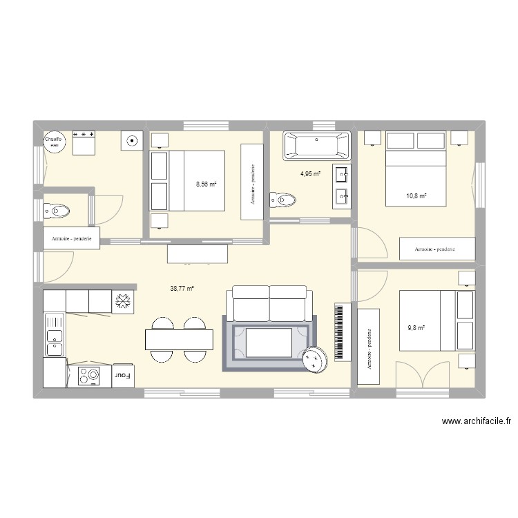 st aff v1. Plan de 5 pièces et 73 m2