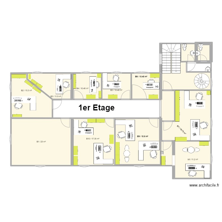 DUHE 1 er étage. Plan de 12 pièces et 118 m2