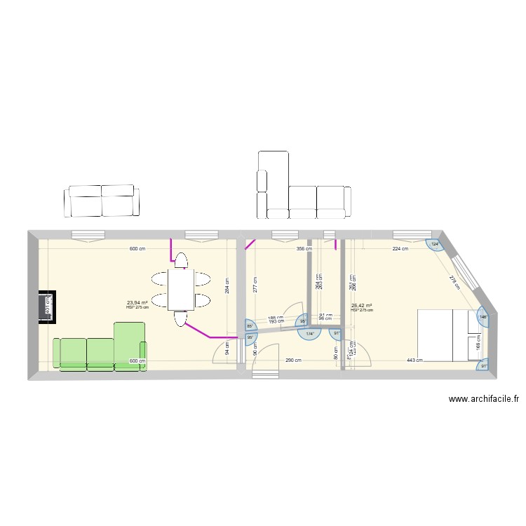 Noon V1. Plan de 2 pièces et 50 m2