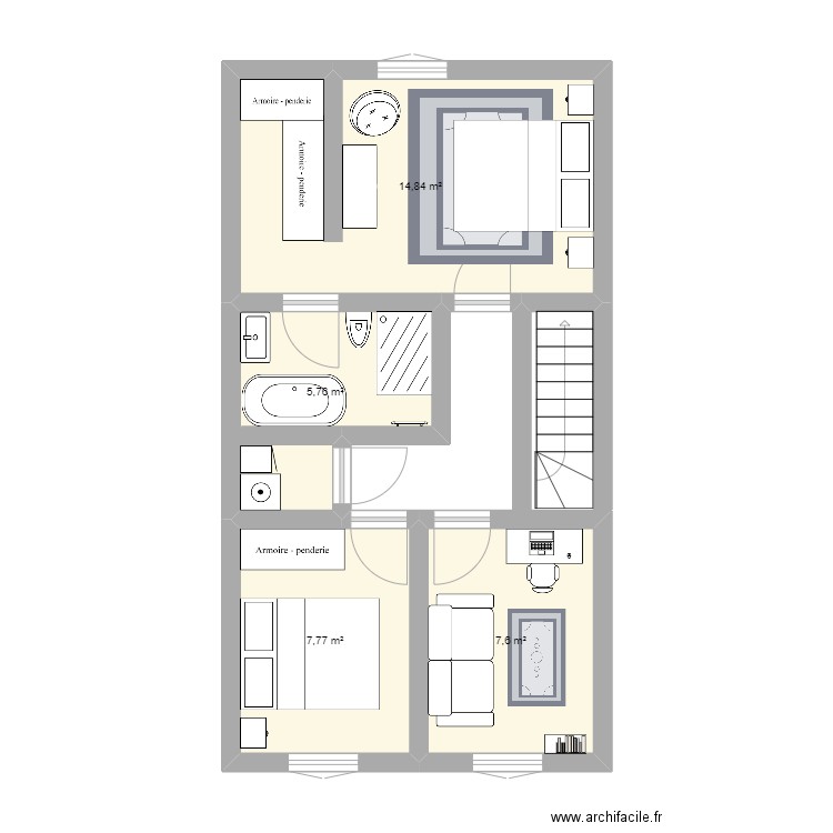 2ème étage. Plan de 4 pièces et 36 m2