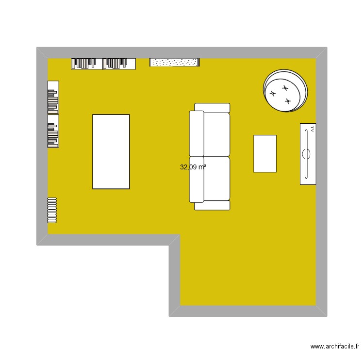 Pièce de vie v2. Plan de 1 pièce et 32 m2